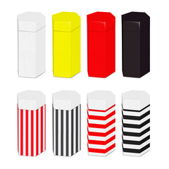 Wall Mural - tall hexagon two-piece box set. white, black, color, striped design. realistic vector mock-up. cardb