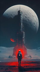 Poster - Alien Explorer Approaches Mysterious Ancient Temple on Desolate Planet