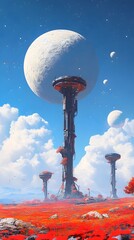 Poster - Alien Landscape with Vibrant Moons and Otherworldly Flora