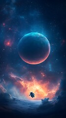 Poster - Astronaut Floating Above Surreal Colorful Planet in Cosmic Nebula Landscape
