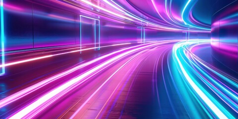 Wall Mural - Abstract Neon Tunnel with Blurred Lights