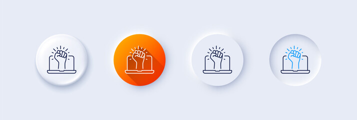 Poster - empower line icon. neumorphic, orange gradient, 3d pin buttons. empowerment strength sign. online pr