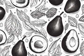 Wall Mural - Background with avocado illustration. Floral set.