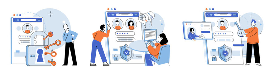 Fototapete - User authorization. Vector illustration. Secure connections are necessary to protect user information during communication The user authorization metaphor compares process to granting permission