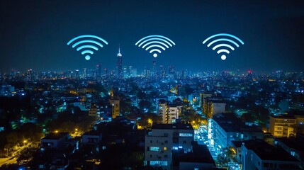 Wall Mural - Smart City Wifi Lan Networks