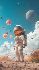 Poster - Curious Young Astronaut Discovers Mesmerizing Alien Life Forms on Distant Planet