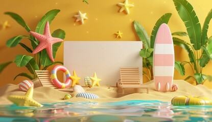 Wall Mural - Summer Beach Scene with a Blank Canvas