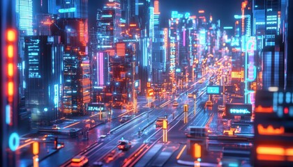 Wall Mural - Neon Metropolis: A Vibrant Cityscape at Night