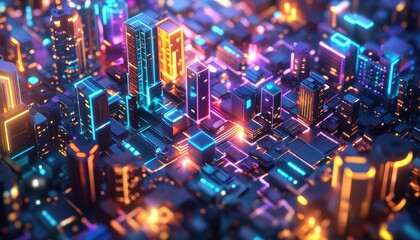 Wall Mural - Neon Cityscape - A Futuristic Metropolis of Glowing Skyscrapers