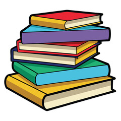 Stack of Books Drawing - Vector Illustration on White Background.