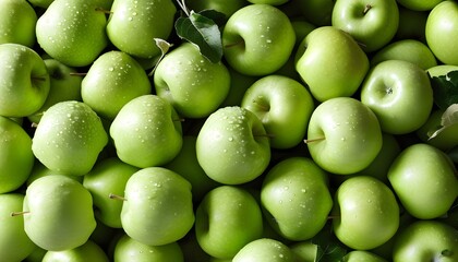 Wall Mural - Vibrant Green Apples Arranged from Above Showcasing Organic Freshness and Health Benefits