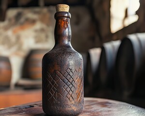 Madeira Wine Bottle. Traditional Souvenir from Rustic Town, Perfect for Tasting on Granite Table