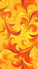 Wall Mural - Flowers, Florals, Leaves, Shapes, Waves, Fruits, Yellow and Orange, Abstract Image, Texture, Pattern Background, Wallpaper, Cover and Screen for Smartphone, PC, Laptop, 9:16 and 16:9 Format