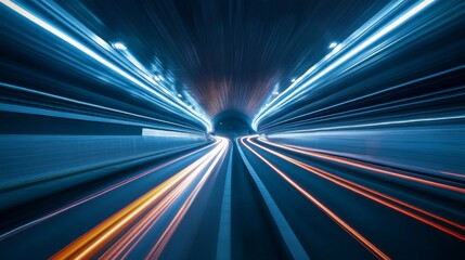 Leinwandbilder - An artistic shot of an expressway tunnel entrance, with bright headlights illuminating the entrance and creating a dramatic perspective on the road.