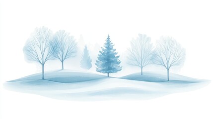 Wall Mural - A snowy landscape with a blue sky and trees