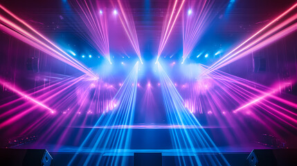 Wall Mural - vibrant laser show with vivid led beams, dj light event, glowing blue stage, and led strobe lights, 