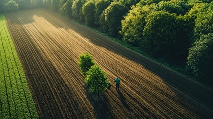 Wall Mural - Lush Green Farmland with Sunlight Streaming Through