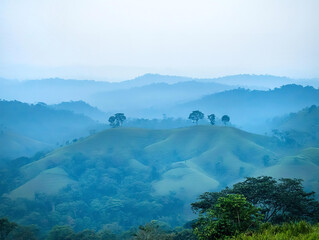 Wall Mural - Rainforest panorama, drone camera  view 