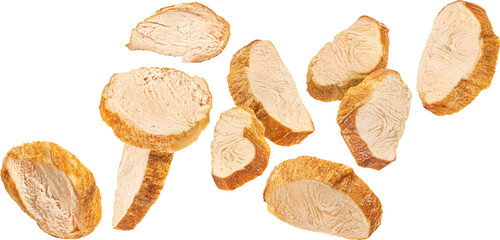 Wall Mural - smoked chicken breast slices isolated on white background