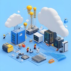 Leinwandbilder - Isometric Cloud Computing Infrastructure Landscape with Servers and Network Connections