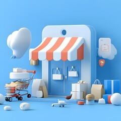 Poster - Isometric E commerce Storefront with Digital Payments and Shopping Carts