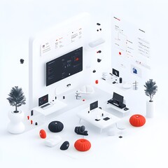 Leinwandbilder - Isometric Modern Tech Office with Startup Workspace and Equipment
