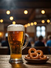 Wall Mural - Oktoberfest celebration with traditional beer and pretzels in Munich.