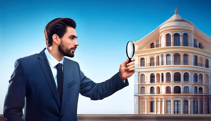  Businessman holding magnifying glass – A vector illustration of a businessman inspecting a _1(155)