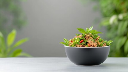 Isaan larb, Northeast Thai cuisine, spicy minced meat salad.