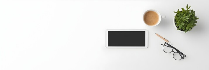Poster - Minimalist Desk Setup with Tablet and Pen   Clean Workspace for Business or Tech Related Content