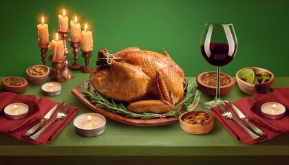 Wall Mural - turkey baked, thanksgiving or christmas concept on bright background