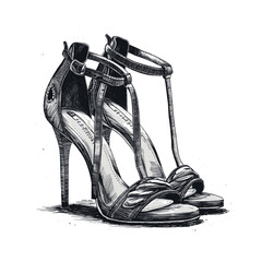 Poster - Heels ink sketch drawing, black and white, engraving style vector illustration