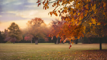 Poster - autumn trees in the park autumn leaves on the ground 