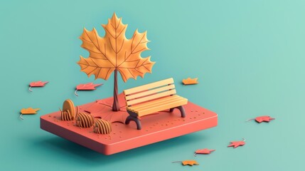 Wall Mural - Autumn Park Bench