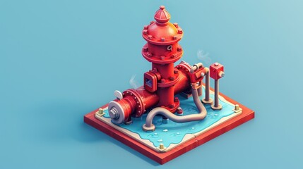 Wall Mural - Isometric Illustration of a Red Water Pump