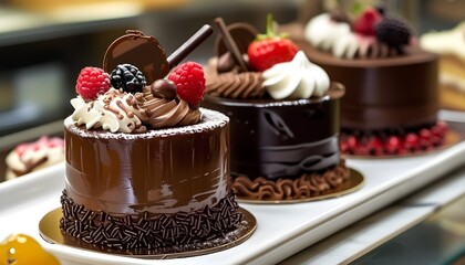 Poster - Decadent selection of chocolate desserts displayed in an inviting cake store