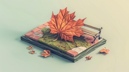 Canvas Print - Autumn Bench Illustration