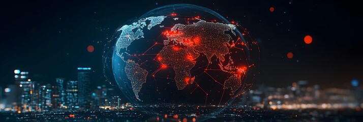 Aufkleber - Visualizing Global Connectivity Through Network Lines Across a Stylized World Map
