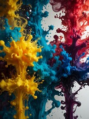 Poster - Vibrant ink splash in water, swirling in detailed patterns.