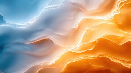 Fototapete - A captivating blend of orange and blue waves, creating a dynamic and fluid visual representation of movement and energy.