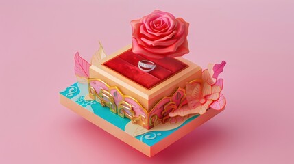 Wall Mural - engagement ring in a floral box
