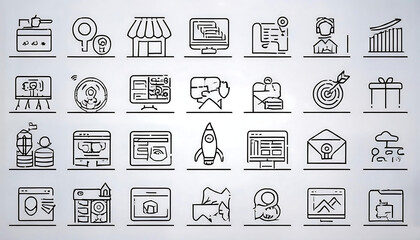 Poster -  Marketing web icons set – A collection of thin-line design icons for marketing, social medi_1(284)