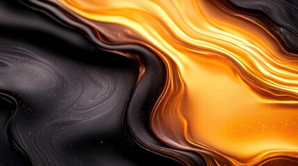 Poster - A vibrant abstract swirl of orange and black colors, creating a dynamic and visually striking background or texture.