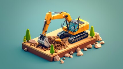 Sticker - Excavator Digging in a Low Poly World