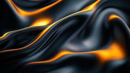 Poster - Abstract art featuring vibrant orange and sleek black waves, perfect for modern design and creative projects.