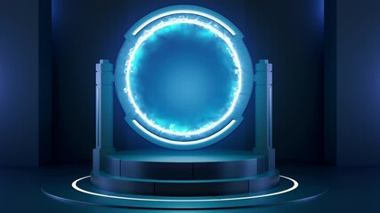 Wall Mural - Futuristic round teleport or portal with hologram light and energy effect. Technology concept design for game. 3d animation.
