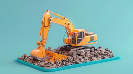 Sticker - Yellow Excavator Digging  in a Sandbox