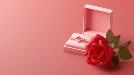 Wall Mural - a single red rose and a diamond engagement ring
