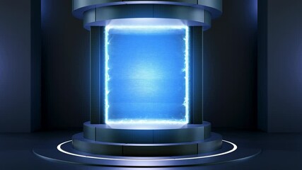 Wall Mural - Futuristic teleport or portal with hologram light and energy effect. Technology concept design for game. 3d animation.