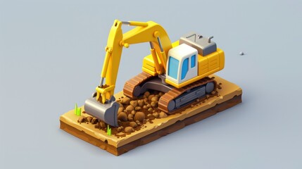 Sticker - Yellow Excavator Digging in Dirt